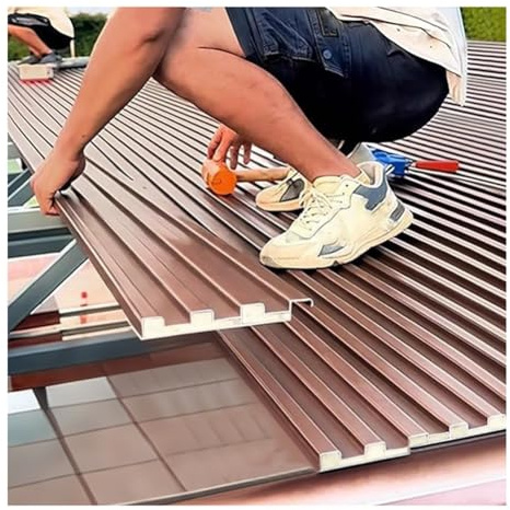 Rygcrud Metal Roofing Panels Rainproof, Replacement Corrugated Pergola Top Cover, Roofing Flashings - Aluminum Alloy - Insulated - Length Spliced(Brown,13x150cm/6pcs)