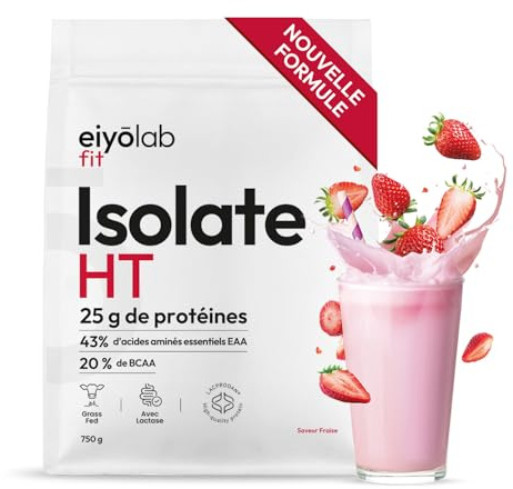 ISOLATE HT | Jusqu’à 90% de Protéines | Isolat de Protéine Breveté Lacprodan® | Riche en BCAA | Grass-Fed | Musculation Rapide & Sèche | Faible en Calories | Saveur Fraise | 750g | Eiyolab