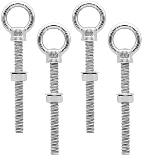 Forbabe 4 pares Tornillo de Ojo M10 x 120 mm Tornillo de Ojo de Acero Inoxidable 316 de con Arandela y Tuerca Hexagonal Para Fijar y Colgar