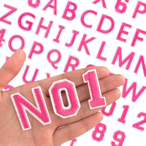 AXEN 72PCS Iron on Letters and Numbers Patches, Embroidered Letters&Numbers Patches A-Z and 0-9, Applique for Clothes, Dress, Hat, Jeans, Backpack - Pink