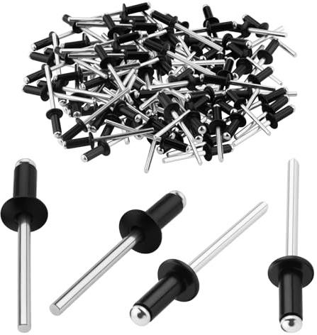 TXXATX 4x8 mm Aluminium Blind Rivets 120 Pieces Black Dome Head Pop Rivets Open End Rivet for Metal Wood Plastic Furniture Car Marine Verbindung und Befestigung