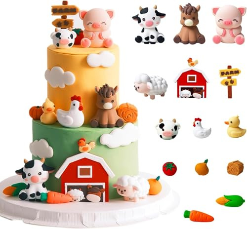 14 Stück Bauernhof Geburtstag Tortendeko, Tortendeko Bauernhof, Tiere Geburtstag Tortendekos, Tortendekos Tiere Bauernhofs, Geburtstagstorten, Geeignet für Jungen und Mädchen, Thematische Torten