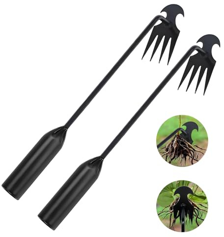 2 Pièces Outil de Désherbage Manuel, Desherbeur Manuel à 4 Dents, Outil de Désherbage en Acier au manganèse, Arrache Mauvaise Herbe, Extracteur de Mauvaises Herbes, pour Désherbage de Jardin