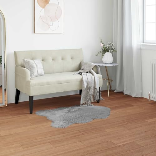Tonture Kunstschaffell Teppich Tafalla Grau, 80x120 cm, Polyester Flokati, extra weich, luxuriös & langlebig, für Wohnzimmer, Schlafzimmer, Esszimmer Boden Dekor, gemütlich & warm im Winter