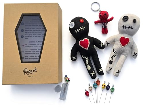 Mapanoli Voodoo Puppen Set XL – Schwarz & Weiß mit Nadeln, Totenkopf-Nadeln und Schlüsselanhänger – Humorvolles Deko- und Geschenkset