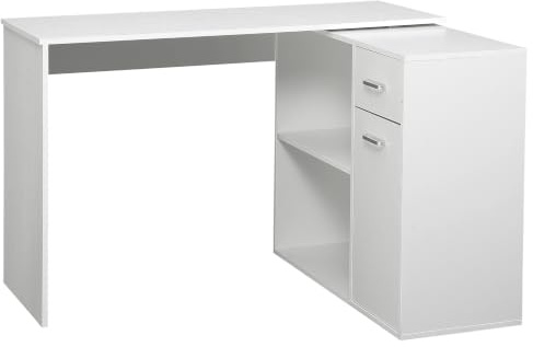 HOMCOM Bureau d'angle Rotatif 180° 117x82x74 cm Blanc