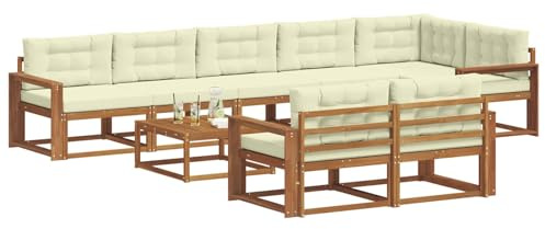vidaXL Outdoor-Sofagarnitur mit Kissen 9 pcs Natur und Creme, Outdoor-Sitzmöglichkeiten, Garten-Lounge-Sofaset, Langlebige Terrassen-Sektional, Modernes Gartenmöbel