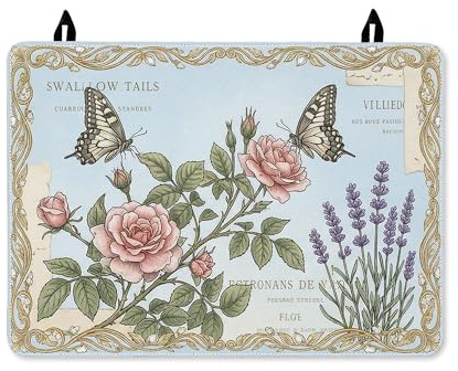 Herdabdeckplatte mit Schmetterlingsmotiv für Elektroherd, Vintage-Blumenmuster, Rose, Lavendel, Frühling, Pastellblau, waschbar, wasserdicht, Herdabdeckplatte für Glasoberfläche, festliche