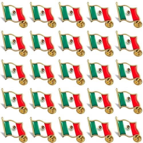 Pin De Solapa Bandera Mexico Esmaltado Metal Resistente 25 Pack - Cierre Mariposa Seguro Patriota Mexicano Para Fiesta Desfile Cultural