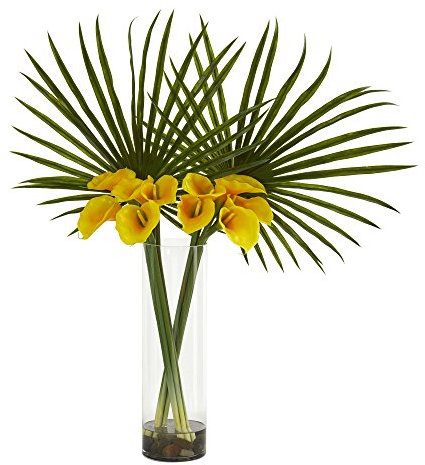 Nearly Natural 1543-CR Künstliche Pflanze mit Palme und Calla-Lilie, cremefarben gelb