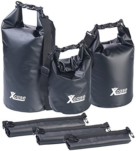Xcase wasserfeste Packtaschen: 3er-Set wasserdichte Packsäcke aus LKW-Plane, 5/10/20 Liter, schwarz (Overboard Beutel, Gepäcksack, Reisetasche)