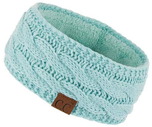 C.C Winter-Stirnband, flauschig, mit Fleece gefüttert, dick, gestrickt, Headwrap (HW-20) (HW-33), Mintgrün, Einheitsgröße
