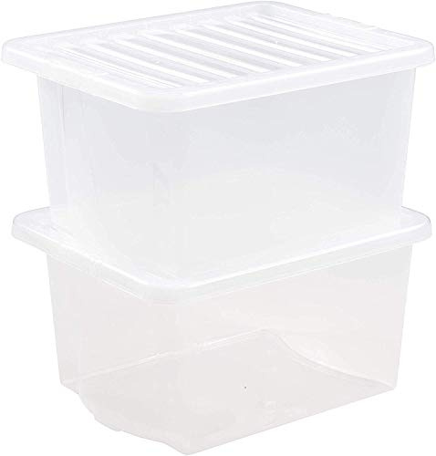 JMS we create smile (Set of 48) 35L Litre Crystal Clear Transparent Plastic Large Storage Boxes With Lids Storage Containers Stackable Boxes Shoes Toys Garage Office Home & Kitchen