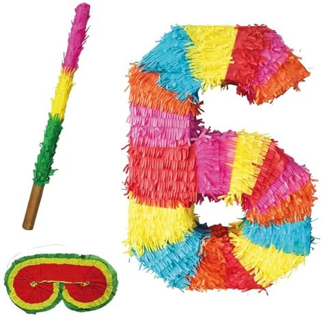 Pinata Zahlen Set 0-9 + Stab + Augenmaske Kinder Geburtstag Schlag-Pinata 50 x 35 x 8cm Dekoration Geburtstagsdeko (6)