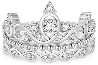 GNOCE Damen Prinzessin Kronen Band Ring Set in S925 Silber mit weiß glänzenden Zirkonen Hochzeitring Verlobung Jahrestag Versprechen Braut Sets Ring für Frauen Mädchen (Silber, 54 (17.2))