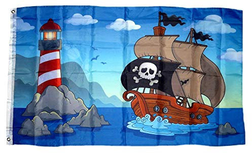 Fahne/Flagge Piratenschiff Leuchtturm 90 x 150 cm