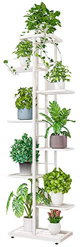 IBEQUEM Support de Plantes en Métal à 8 Niveaux, Plusieurs Étagères Forge Pour Pots de Fleurs, Étagère de Rangement Pour Intérieur ou Extérieur, Balcon, Jardin (Blanc)