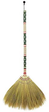 Thai Vintage Retro Grass Broom Stick, Asian Straw for Wedding Jumping, Witch, House, Long With Solid Wood Handle - Primitive Sweeping Dirt Dust Garbage