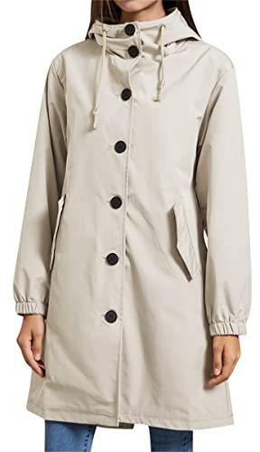 YFFUSHI Women's Length Lightweight Jacket with Hood - All Weather Windbreaker Coat for Women,Khaki,S