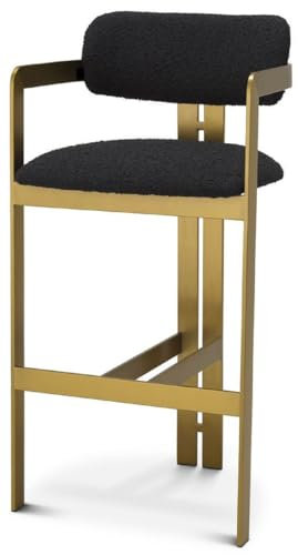 Casa Padrino Luxus Barstuhl Schwarz/Messing 53 x 44,5 x H. 107 cm - Gepolsterter Edelstahl Barhocker - Luxus Barmöbel