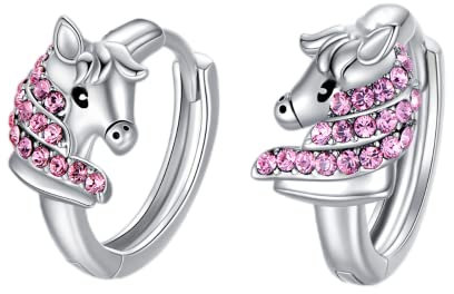 AOBOCO Pferde Ohrringe Kinder Sterling Silber 925 Creolen, Geburtstagsgeschenk für Mädchen Frauen
