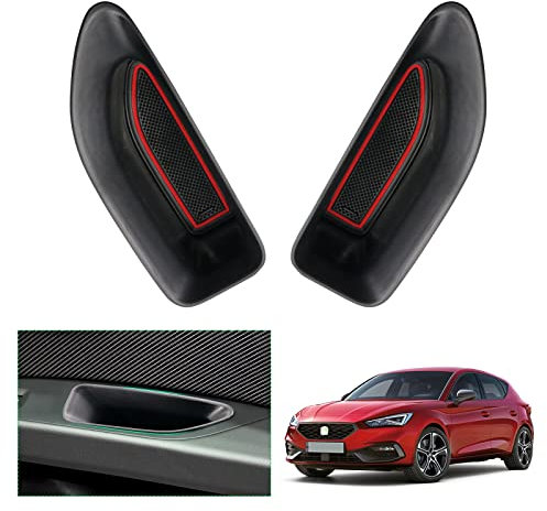 GAFAT Seat Leon MK3 5F ST FR KL/Cupr-a Leon 2012–2019, caja de almacenamiento, hebilla de puerta, reposabrazos, organizador [puerta de casa 2 piezas] (Rojo)
