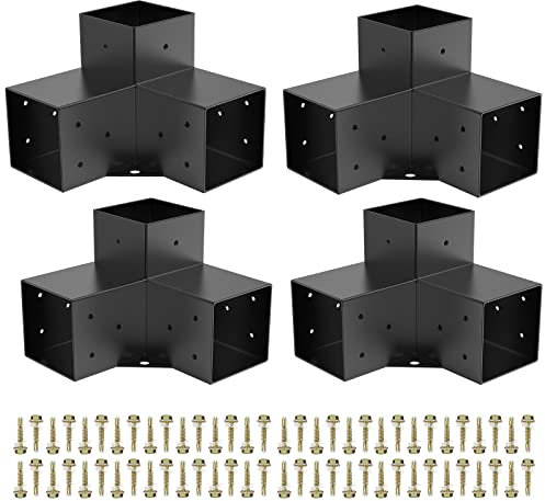 Woodworks Pergola pergola Brackets 3-Way Right Angle Corner Bracket DIY Elevated Wood Stand 4PACK with Screws for 4x4 (Actual: 3.5x3.5 Inch) Lumber Pergola Gazebo