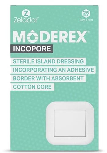 Moderex Adhesive Island Wound Dressing, Breathable Gauze with Non-Stick Center Pad 6x7cm x 25