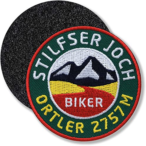 Klettpatch - StilfserJoch gestickt 62 mm/Alpen Pass Orter Italien Biker Rennrad Motorrad Tour Alpencross/Klett-Patch Patch Patches Klett Abzeichen auf Kleidung Rucksack /