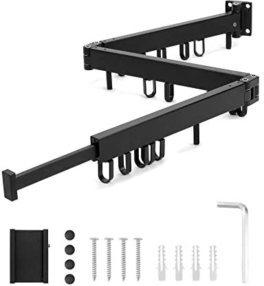 QWORK® Wandmontierter Kleiderständer 120cm, Kleiderhaken Klappbar, Wäschetrockner Wand, für Balkon, Küche, Badezimmer, Schwarz