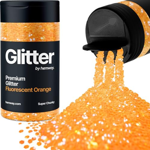 Hemway Premium Glitter Shaker - Fluorescent Orange | Super Chunky Metallic Flake Sequins for Resin & Epoxy Crafts | Craft Supplies for Tumblers, Festival, Hair, Face, Body, Eye & Nail Art | 115 g