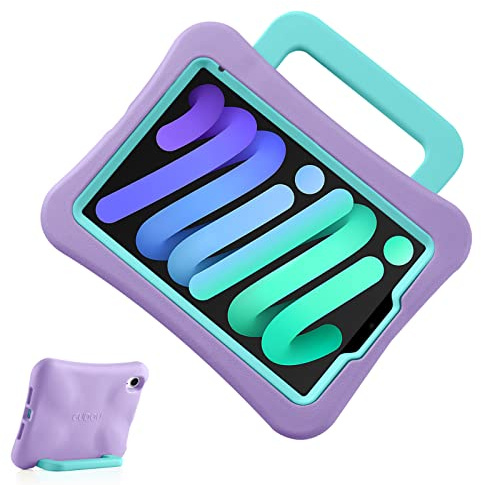 LeiJue Kinder-Schutzhülle für iPad mini 6, leicht, strapazierfähig, stoßfest, sturzsicher, mit Griff/Ständer, kinderfreundliche Schutzhülle für iPad mini 6. Generation 21,1 cm (8,3 Zoll), Violett