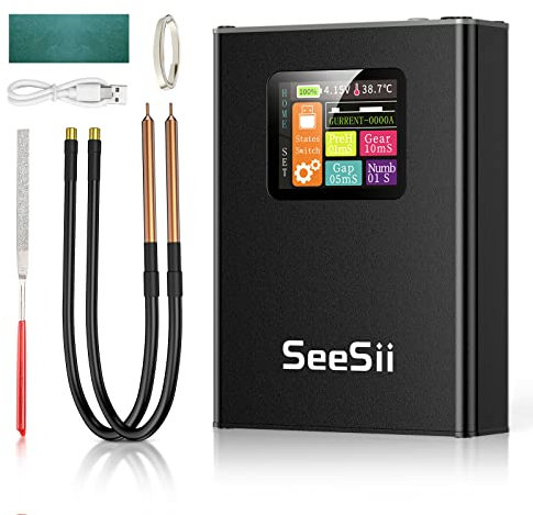 Seesii Saldatore Punti per Batteria - SE-215 Saldatrice a Punto Portatile, Spot Welder LCD con 30 Ingranaggi Regolabili Ponte di Saldatura Foglio di Nichel da 2 Metri