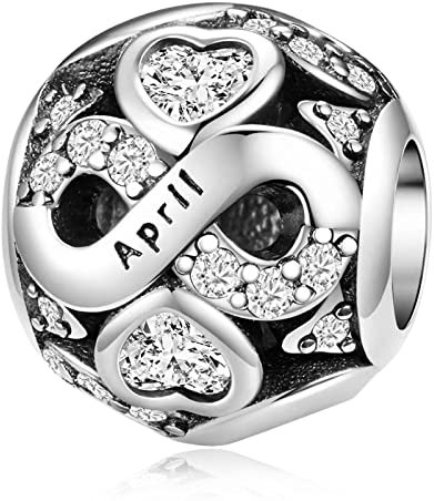 LNQOBU Geburtsstein-Anhänger für Europäische Armbänder Halskette,925 Sterling silber Openwork Perlen Liebesherz Anhänger Geburtstagsgeschenke für Frauen