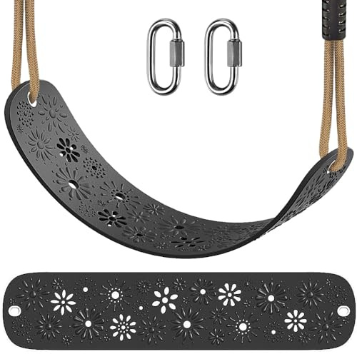 SELEWARE Swing Set Accessories Kids Swing Seat with Adjustable Rope, Black