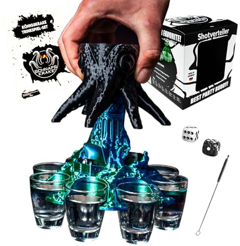 Schnapskrake® - Königskrake Spiele Set - inkl. 8 Gläser, Würfel und Spieleheft für gesellige Runde - made in germany - gastgeschenke geburtstag - Party Zubehör - Party Deko (Mystic Blau)