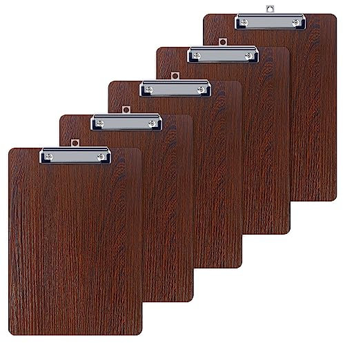 GUOKOFF Klemmbrett Holz A4, 5 Stück Klemmbrett, Hartplatten Klemmbrett A4 mit Gummierter Metalklemme, Schreibbrett Pad Halter Clipboard DIN A4