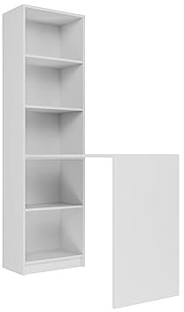 VBChome Schreibtisch mit Regal 125 x 46 x 79 cm Weiß Regal mit 5 Fächern Computer-Schreibtisch Bürotisch Arbeitstisch Laptoptisch Computertisch Weiß