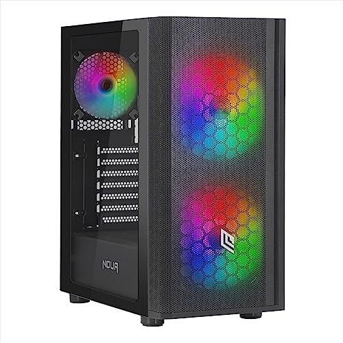 Noua Orizon M101 Nero Case ATX per PC Gaming, Supporta E-ATX, 0.50MM SPCC, 3 Ventole LED ARGB Indirizzabile Frontale Mesh e Pannello Laterale in Vetro Temperato