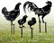 Hicello Metal Black Chicken Family Garden Outdoor Ornaments, Animal Garden Decorative Skates, Metal Lawn Outdoor Art, Ornamental Gardening Sculpture