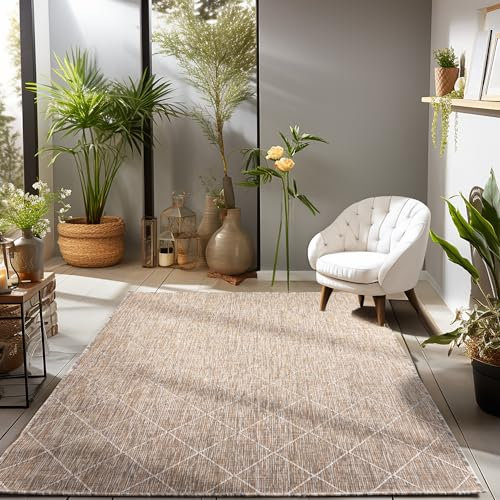 Carpettex Outdoor Teppich Wetterfest 80 x 250 cm Rauten Design Beige - Ideal für Balkon, Wintergarten, Terrasse, und als Küchenläufer - Sisal Teppich Waschbar, Wasserfest, Pflegeleicht, Flachgewebt