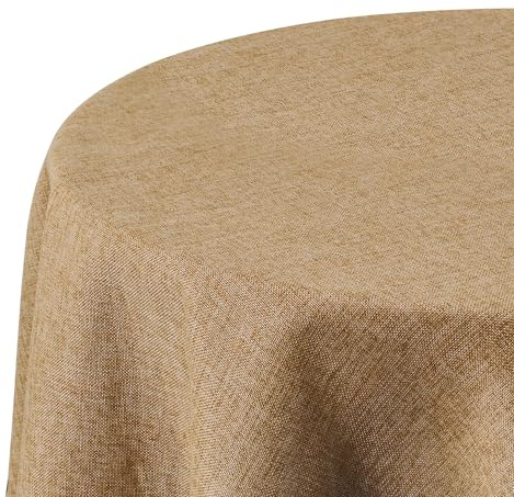 Deconovo Tischdecke Abwaschbar Tischwäsche Wasserdicht Tischdecken Lotuseffekt Tischtuch Leinenoptik, Rund, 140cm, Ockerbraun, 1 Stück