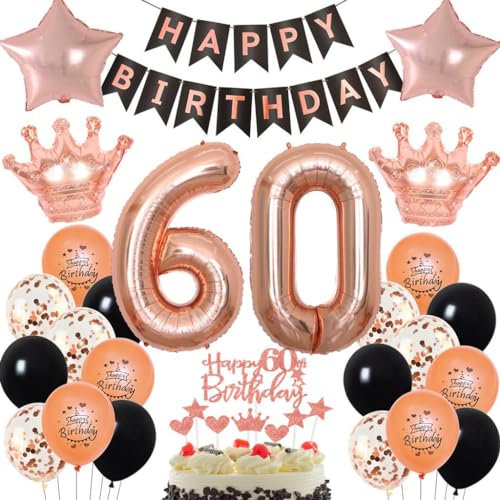 Palloncini Oro Rosa 60 anni Compleanno Donna, Palloncini 60 anni Oro Rosa Donna, Decorazioni 60 anni compleanno Donna, 60 anni Palloncini compleanno Oro Rosa nero, Festa 60 anni Oro Rosa