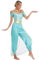 TiaoBug Damen Prinzessin Kostüm Set Pailletten Crop Top + lange weite Hose + Stirnband mit Strass Verkleidung für Karneval Fasching Cosplay Party Tanz Türkis H S