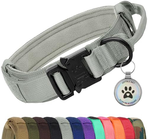 Joytale Taktisches Hundehalsband mit Griff Halsband Hund 3.8 cm Breit Hundehalsband für Große Hunde Verstellbar aus Nylon, Grau, XL
