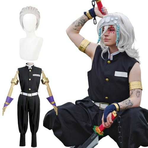 CR ROLECOS Uzui Tengen cosplay Vollständiger Satz Anime Uzui Tengen Cosplay Kostüm Erwachsene Mit Perücken XL
