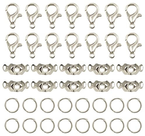 100 Stück Schmuckherstellungs Zubehör, VerschlüSse für ArmbäNder Schmuckzubehör Set, Enthält Biegeringe und Crimpenden, Karabiner Verschluss, für Armband Halsketten DIY (Silber)