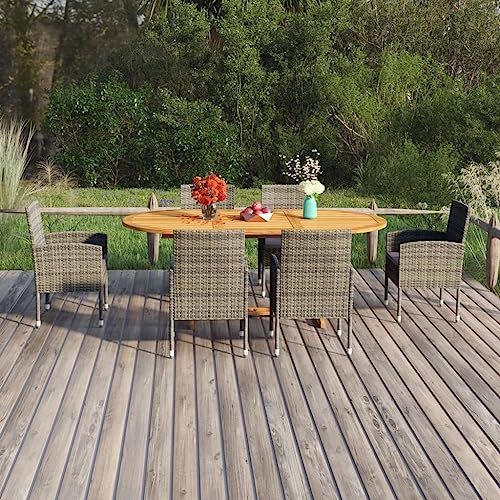 QJBSAVVA 7-TLG Garten-Essgruppe, balkonmöbel eckbank küche fußhocker gartenbank wetterfest Geeignet für Speisesaal Café Outdoor Flur Poly Rattan Anthrazit