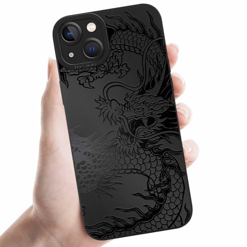 Coalbooliy Custodia Per iPhone 14 Plus 6,7'', Cellulare Nero Silicone Morbido Cover per telefono Aesthetic Modello Drago Disegni Protezione Fotocamera Antiurto Protettiva Case, 06