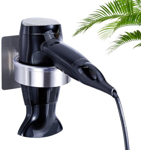WAYASI Hairdryer Holder Wall Mounted, Stainless Steel Hair Dryer Holders, Hairdryer Holder Station, Adhesive Hair Dryer Stand, Hair Tool Organizer for Hair Dryer Storage, Bathroom Hair Dryer Holders